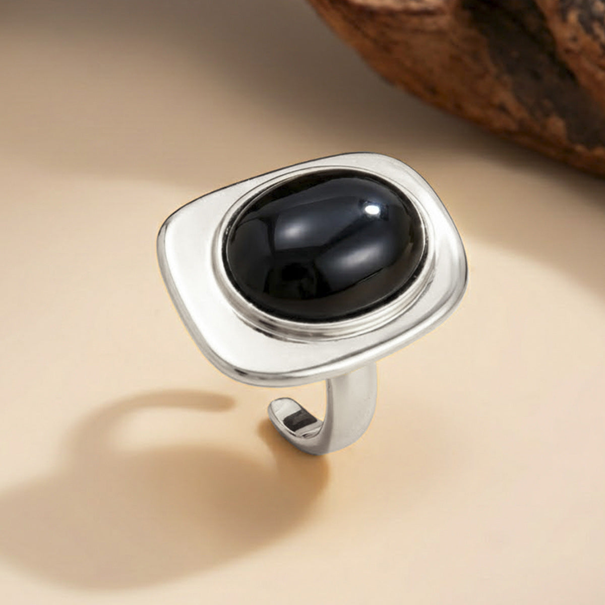 Vintage Luxury Geometric Square Alloy Plated Ring with Red Gemstone for Women