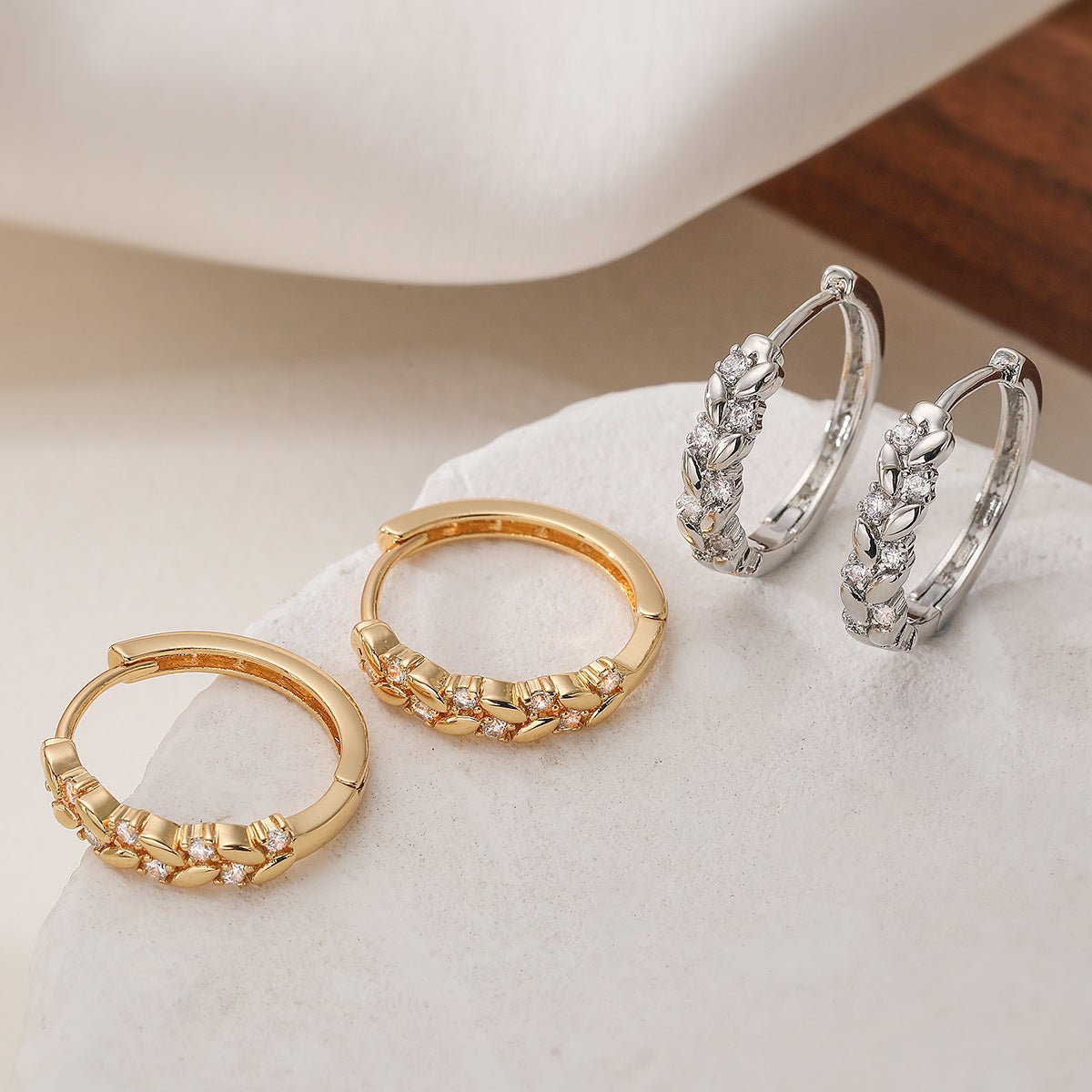 Elegant Minimalist Geometric Brass Gold Plated Hoop Earrings with Cubic Zirconia Inlay for Women