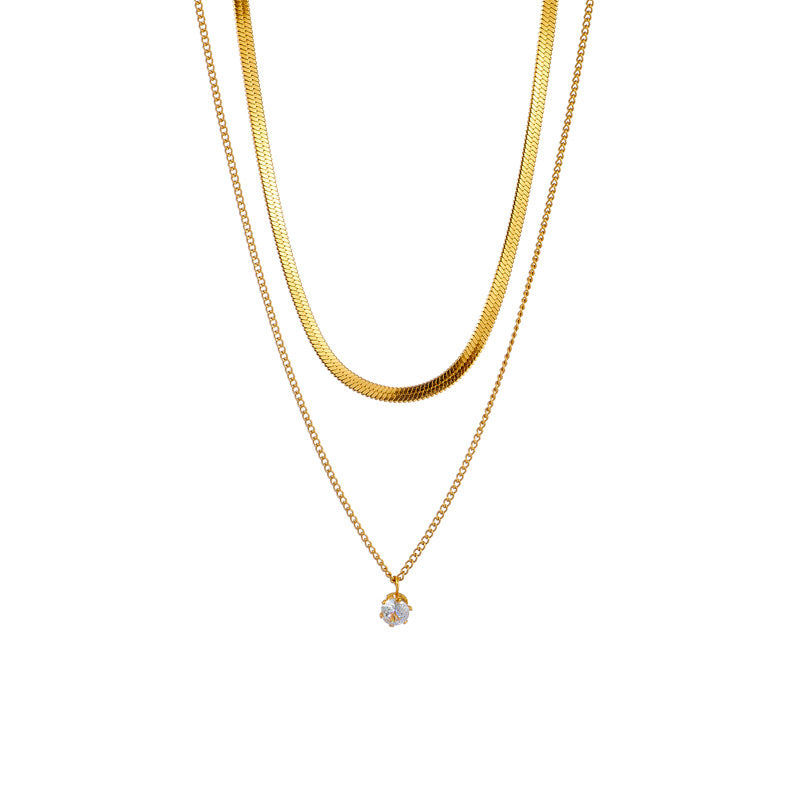 Minimalist Geometric Titanium Steel Plated Multi-Layer Clavicle Necklace with Rhinestone Accents for Women