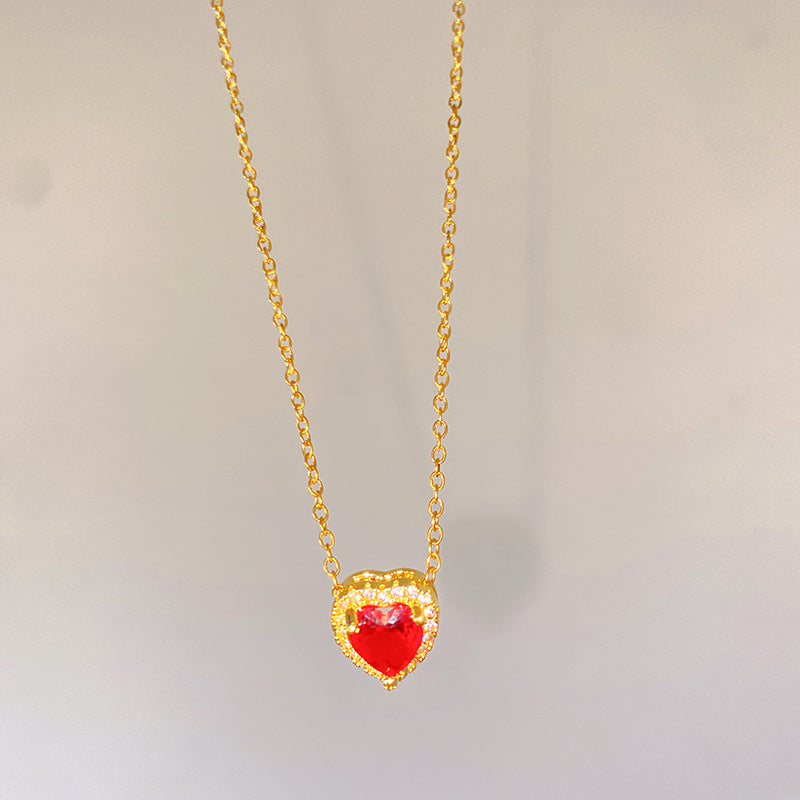Vintage Geometric Heart Titanium Steel Plated Necklace with Cubic Zirconia Inlay