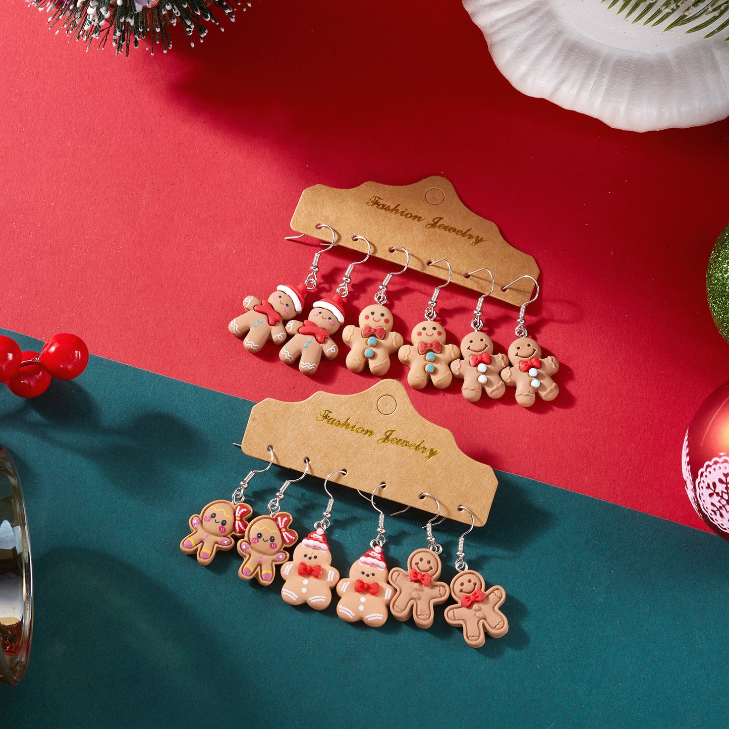 Pendientes de jengibre navideños para mujer, engarzados en resina con ganchos de acero inoxidable electrochapado
