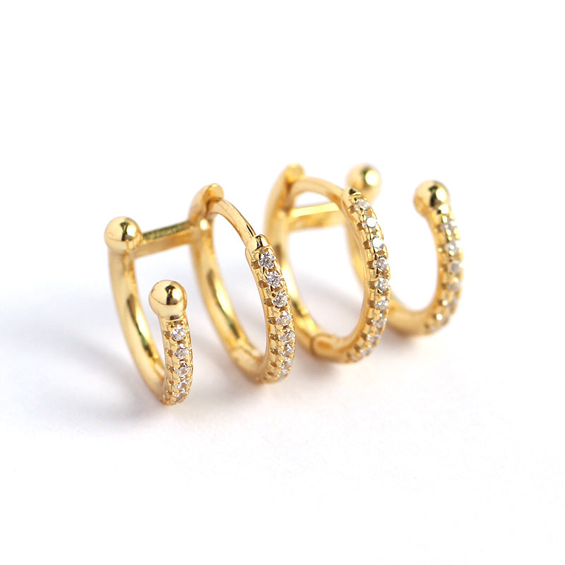 925 Sterling Silver Double Round Geometric Hoop Earrings with Micro-Set Cubic Zirconia