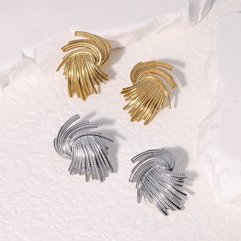 Pendientes de tuerca geométricos irregulares vintage de acero inoxidable para mujer con acabado chapado