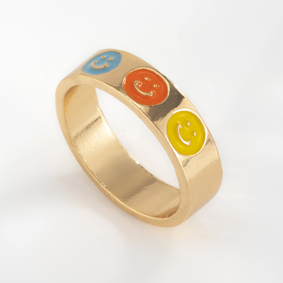 Sweet and Edgy Geometric Heart Smile Ring for Women in Plated Metal with Colorful Enamel Finish