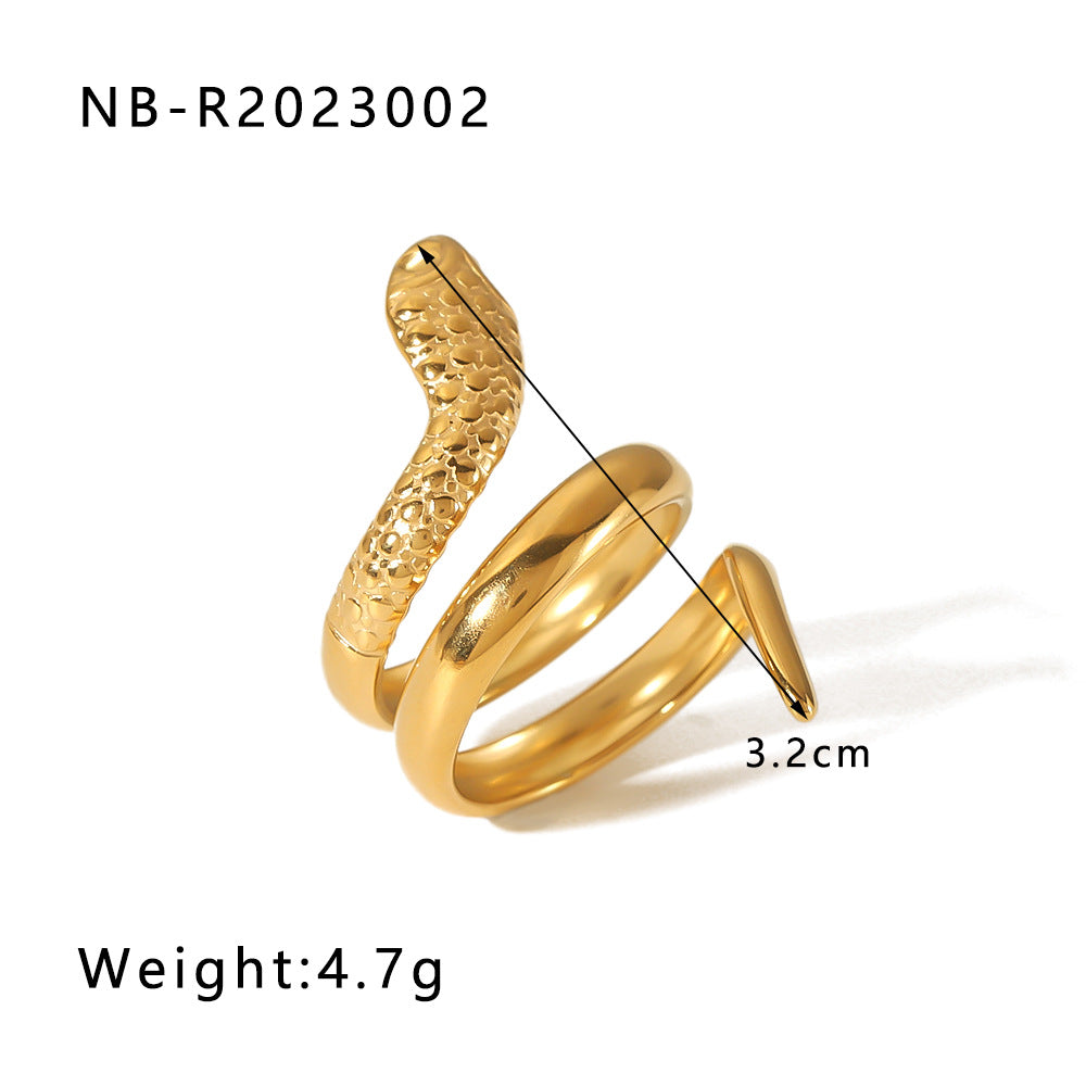 Anello geometrico in acciaio inossidabile a forma di serpente con placcatura in oro 18 carati da donna