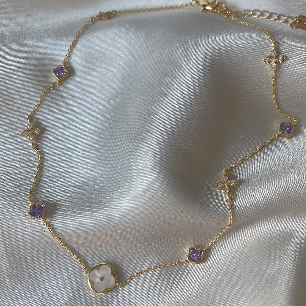 Collana vintage con ciondolo a trifoglio e fiocco di neve con intarsi in zircone su base in rame placcato in oro 18 carati, unisex
