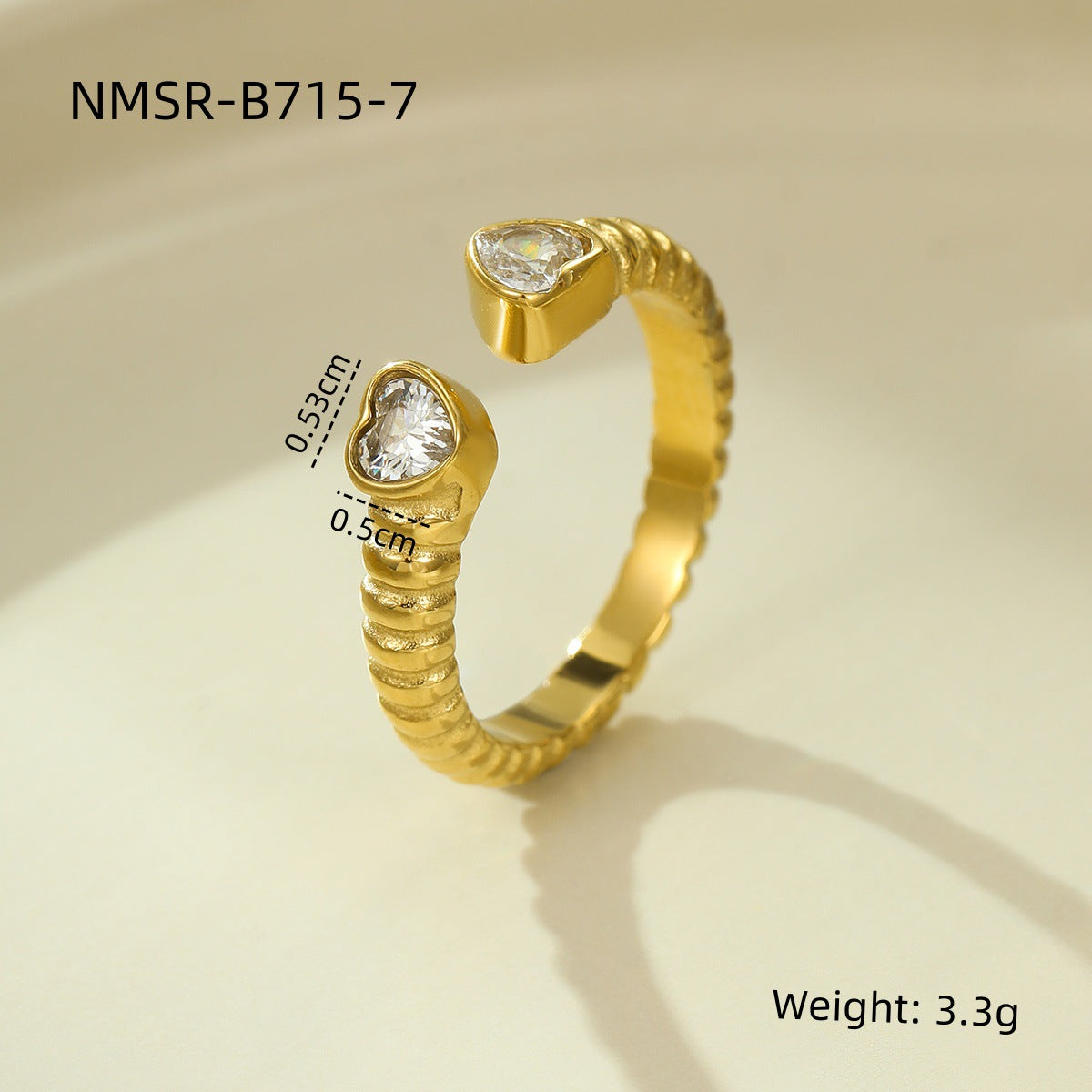 Anillo Abierto Lujoso Minimalista de Acero de Titanio con Incrustaciones de Circonita Cuadrada y Diseño de Corazón para Mujer