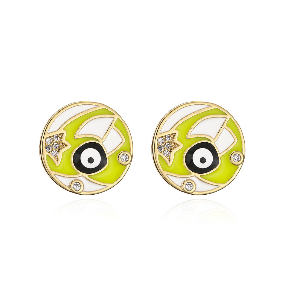 Minimalist Round Geometric Copper Earrings with Gold Plating and Enamel Finish for Women