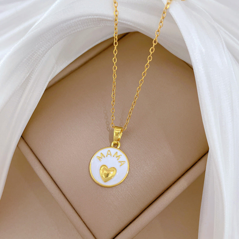 Sweet Minimalist Heart Drip Oil Rhinestone Pendant Necklace Titanium Steel Cable Chain for Unisex
