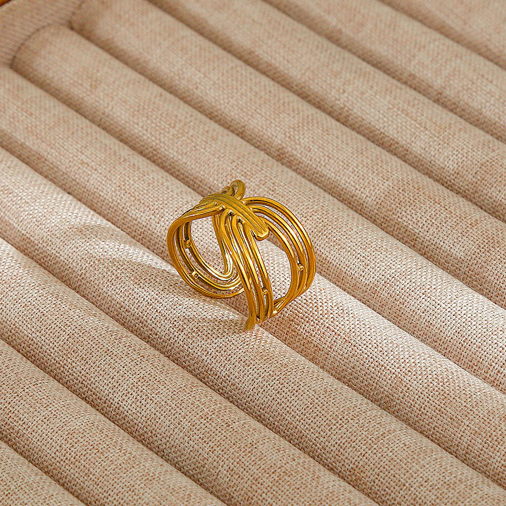 Minimalist Geometric Flower-Shaped Titanium Steel Ring with Plating Finish for Women, Adjustable Open Band Fashion Ring