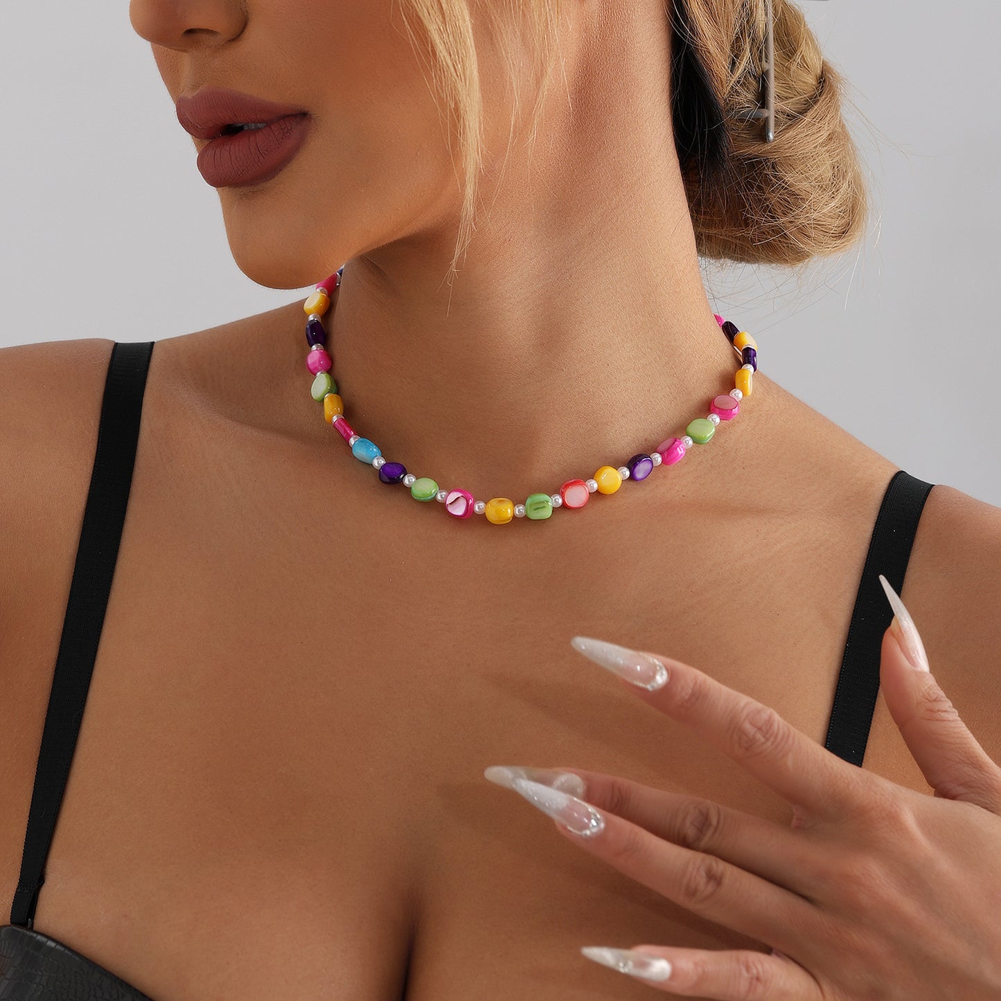Collar Pendiente Bohemio Geométrico de Perlas y Conchas Mixtas Electrochapadas para Mujer