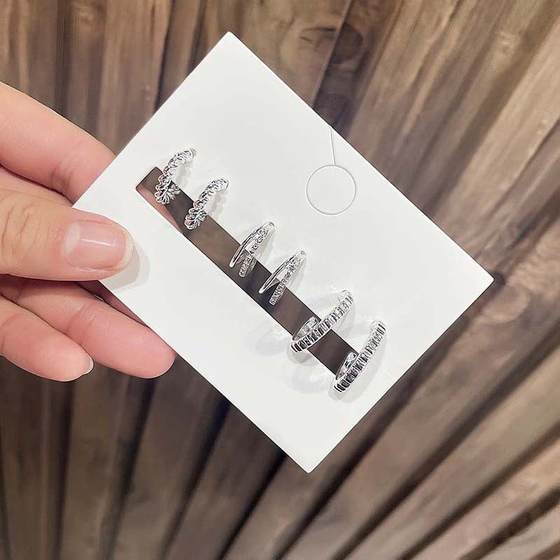 Minimalist Geometric Round Rhinestone Inlay Alloy C-Shaped Stud Earrings Set