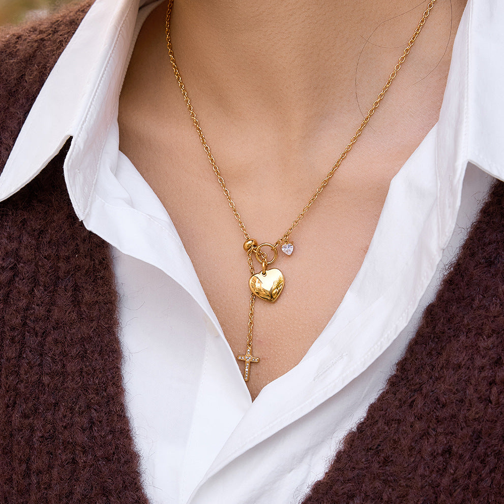 Collar minimalista de acero inoxidable con forma de corazón, chapado en oro por proceso PVD al vacío para mujer