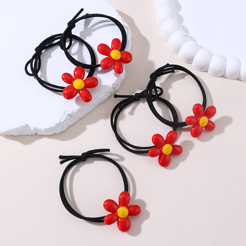 Coletero Floral Minimalista para Niñas - Gomas de Pelo de Punto de Algodón con Estampado de Cerezas y Margaritas en Colores Pastel Macaron