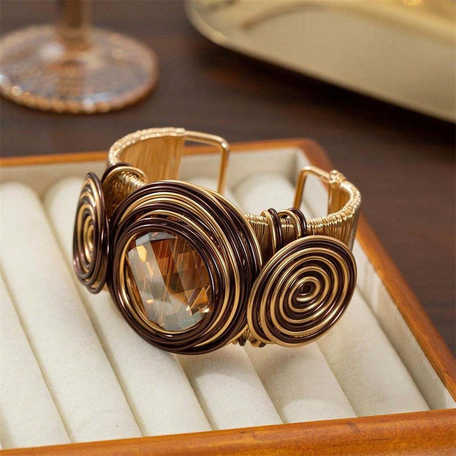 Pulsera Geométrica Enrollada para Mujer con Incrustaciones de Pedrería en Aleación de Zinc, Diseño Moderno para la Oficina