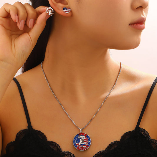 Juego de collar y pendientes con colgante de campana, lágrima y corazón de aleación de zinc personalizado con aceite de goteo para unisex