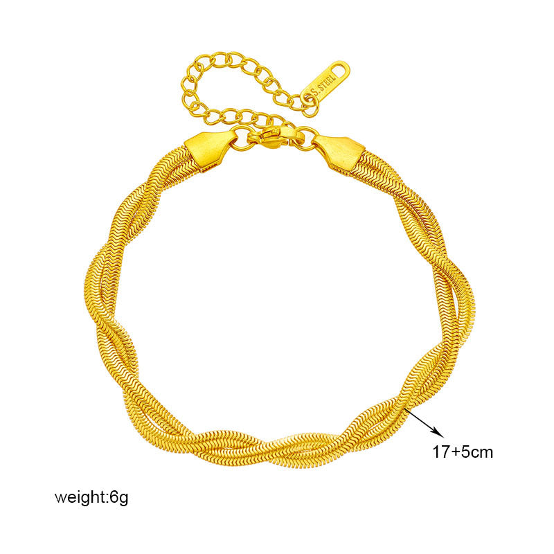 Bracciale a catena a serpente intrecciata in acciaio al titanio, stile punk hip hop minimalista da donna