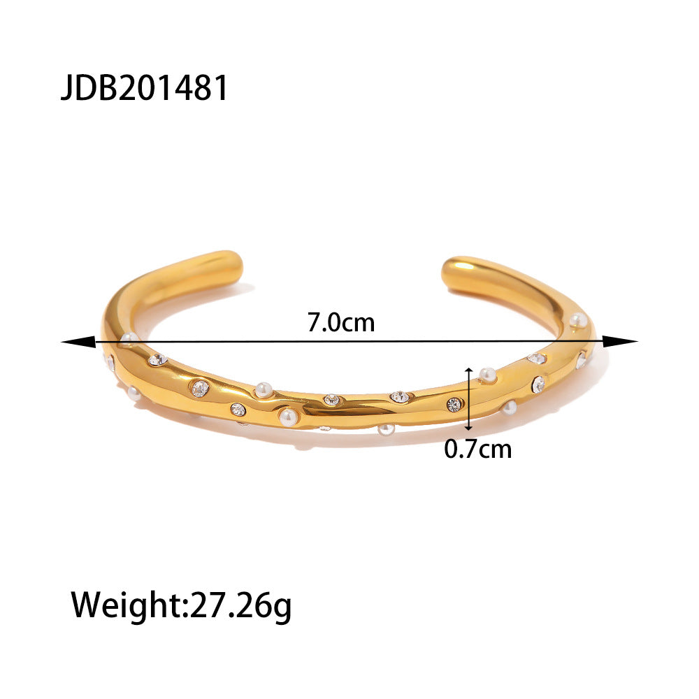 Minimalist Stainless Steel Plated Ring and Bracelet Set with Round Heart Teardrop Charms for Women