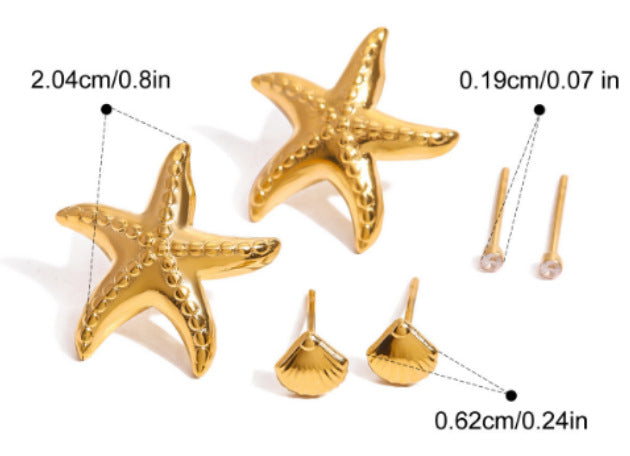 Ocean-Inspired Seashell and Starfish Pendant Necklace Set in Titanium Steel with Electroplated Stainless Steel Chain for Women