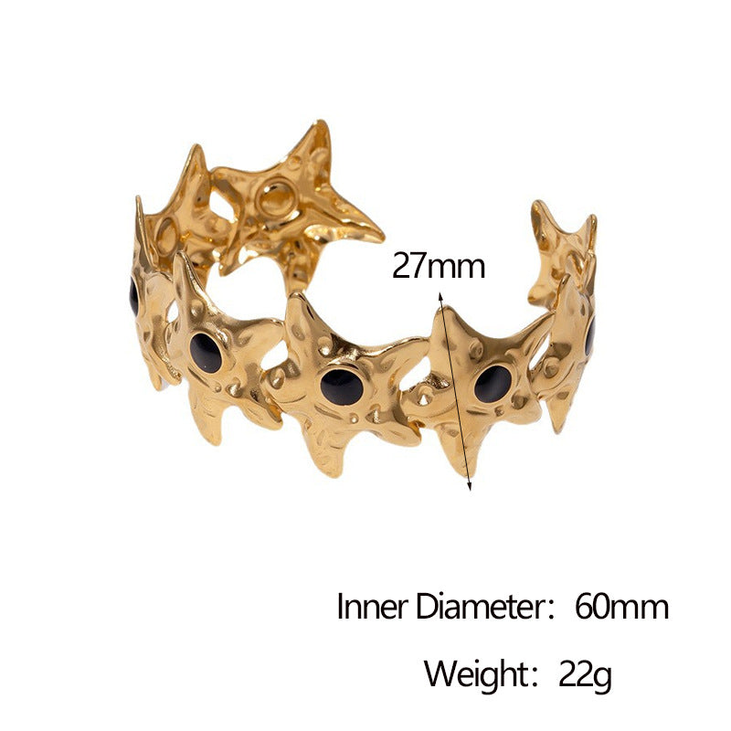 Minimalist Five-Pointed Star Stainless Steel Bracelet with 18K Gold Plating for Women