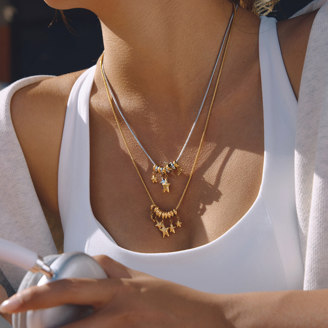 Minimalist Two-Tone Star Stainless Steel PVD Gold Plated Necklace for Women