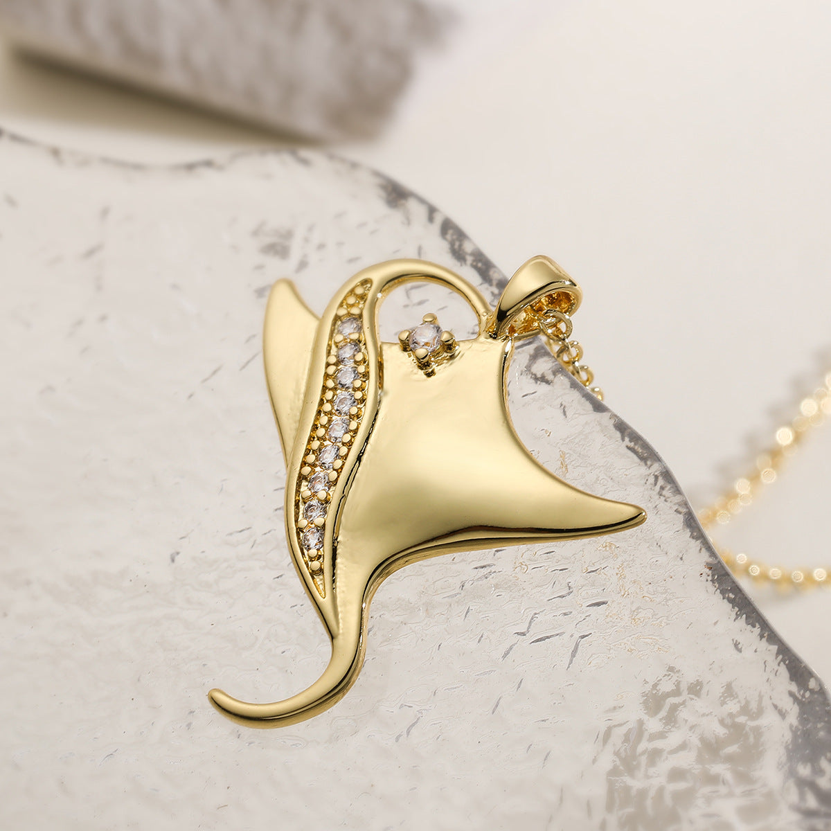 Minimalist Gold Plated Brass Cubic Zirconia Turtle Pendant Necklace for Women
