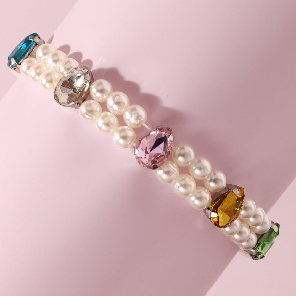 Braccialetto a doppio strato fatto a mano con perle e design con perline per ragazze, in plastica e resina a forma rotonda con accenti in vetro, gioiello stile principessa per età 6-10