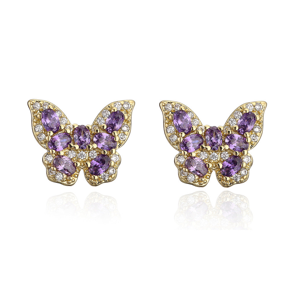 Butterfly-Shaped Copper Earrings with 18K Gold Plating and AAA Zirconia, Minimalist Modern Style Fashion Studs for Women