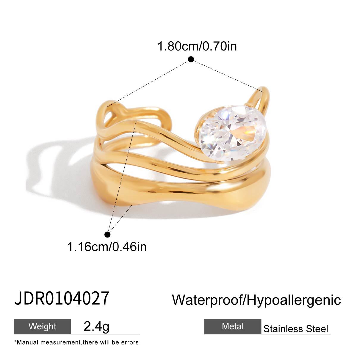 Elegant Geometric Cubic Zirconia Inlaid Plated Stainless Steel Ring for Women