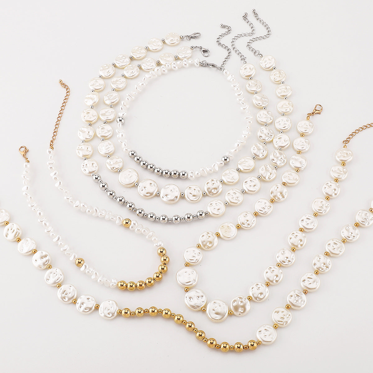 Collar de clavícula de varias capas geométrico de estilo oficina a la moda con colgante de perlas de imitación en cadena de perlas