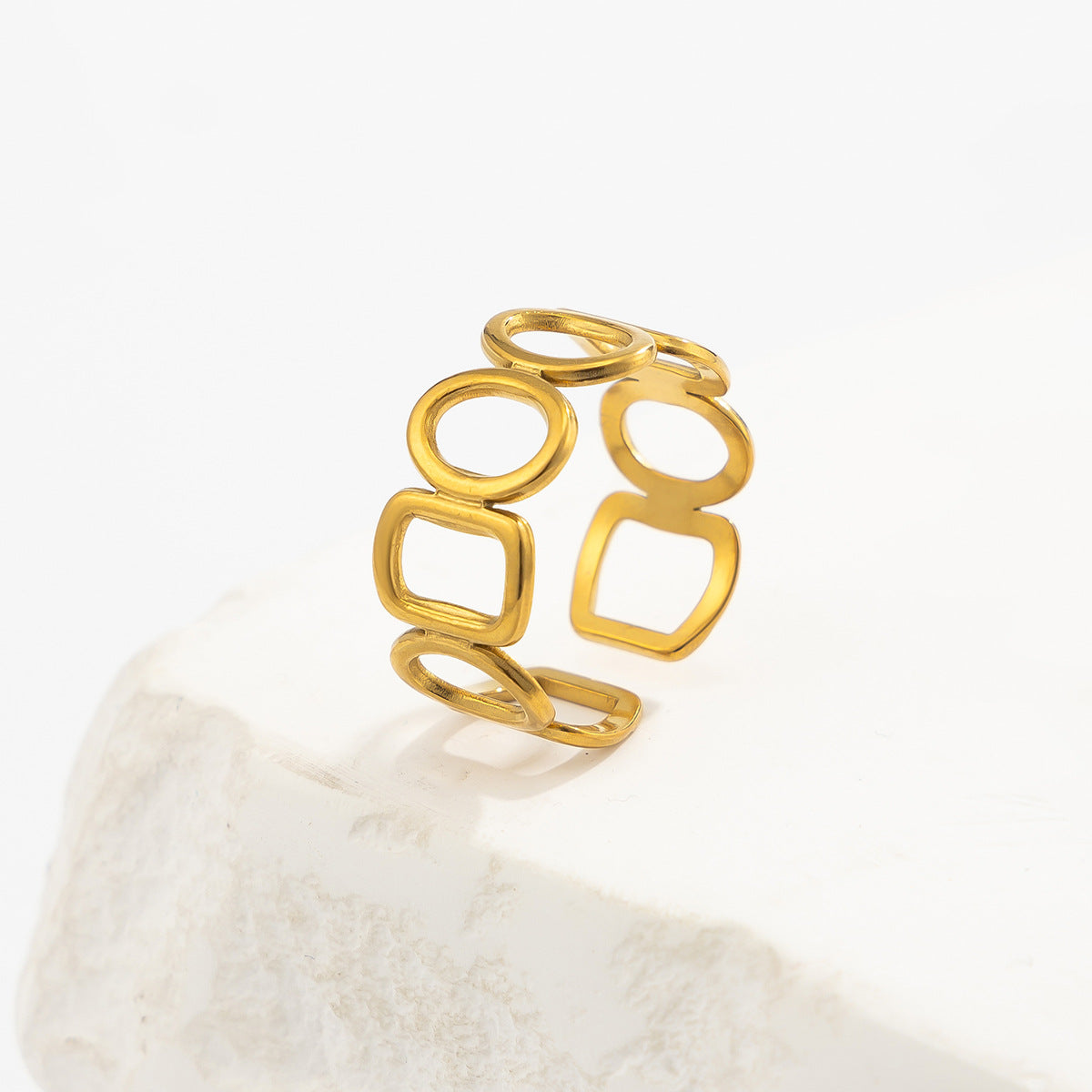 PVD 18K Gold Plated Stainless Steel Butterfly Geometric Open Ring for Women