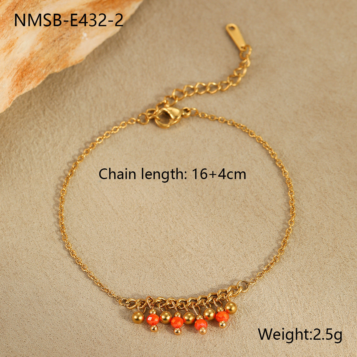 Fashionable Geometric Stainless Steel Plated Bracelet for Women with Colorful Natural Beads and Tassel Accents