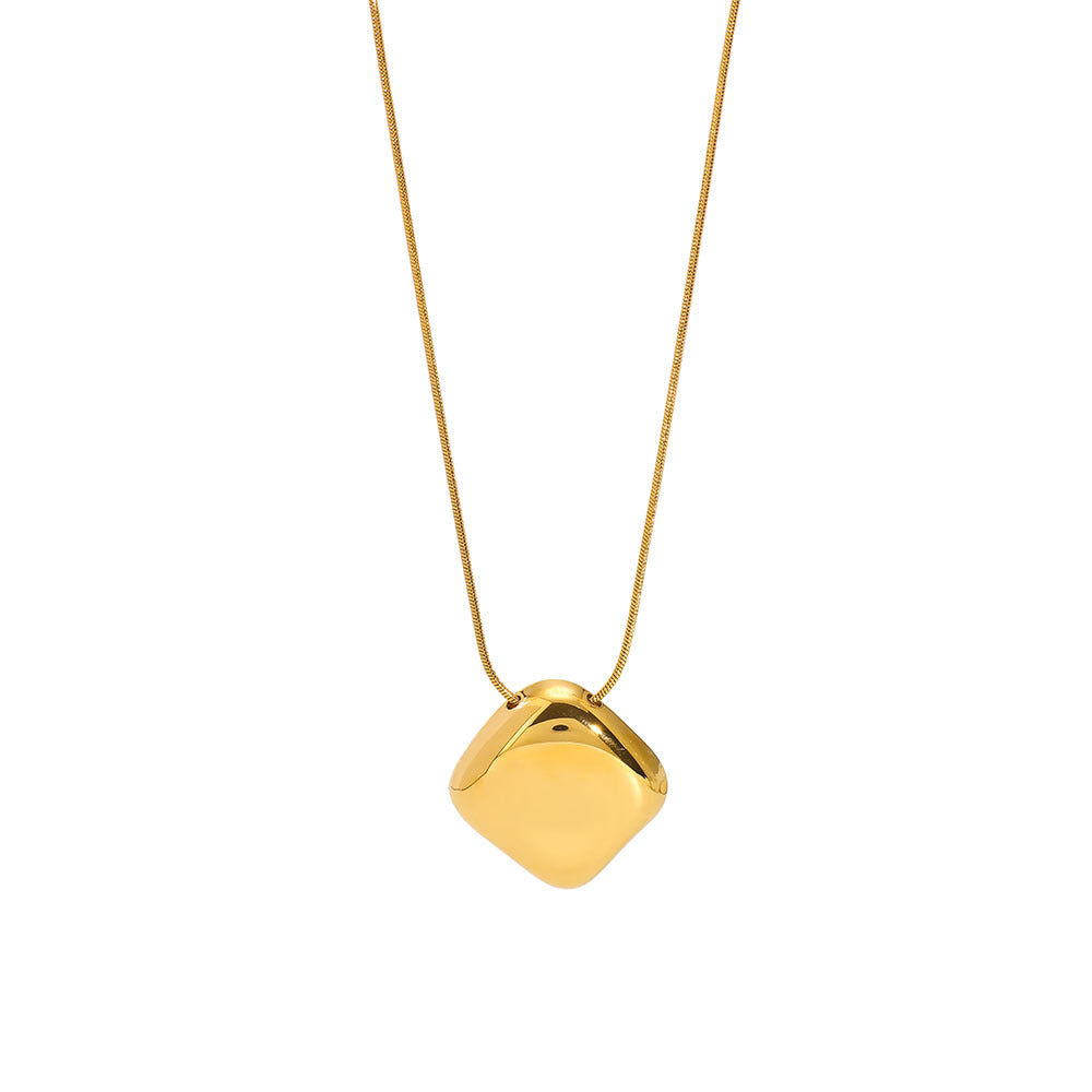 Collana Minimalista con Ciondolo Geometrico in Acciaio al Titanio con Placcatura in Oro 18K su Catena O per Donna