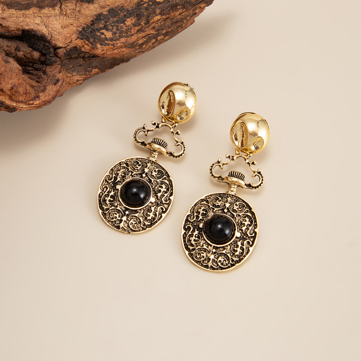 Vintage Geometric Heart Round Alloy Plated Gemstone Earrings for Women
