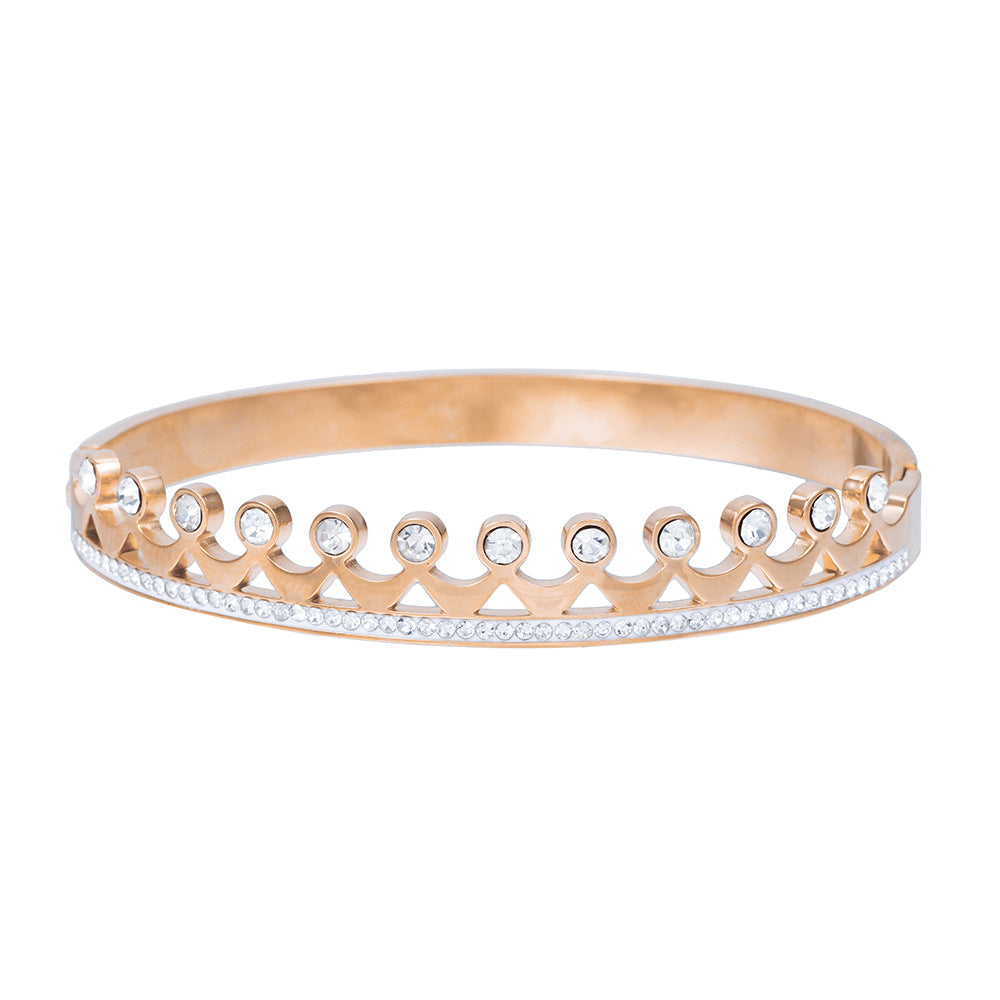 Vintage Rhinestone Geometric Crown Titanium Steel PVD Bracelet for Women