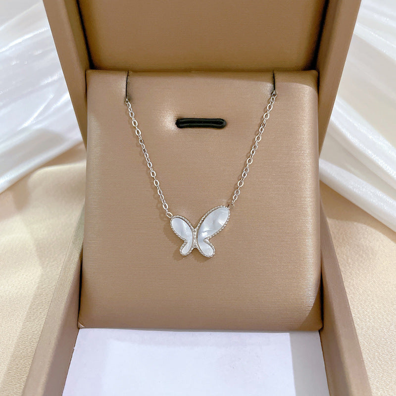 Minimalist Butterfly Pendant Necklace in Titanium Steel with Gold Plating for Women and Men
