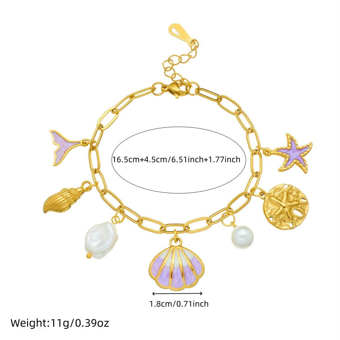Creative Ocean Series Stainless Steel Drip Oil Pearl Animal Bracelet for Women