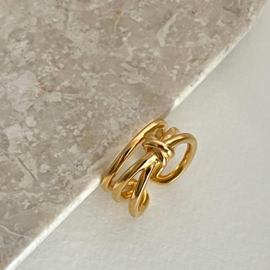 Minimalist Knot-Design Geometric Ring in 925 Sterling Silver with Gold Plating for Women
