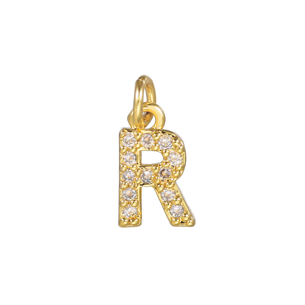 14K Gold Plated Brass Letter Pendant with Cubic Zirconia Charm Bar