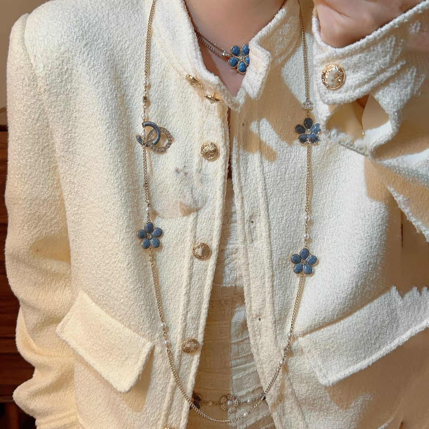 Collana Maglione Donna Placcata Ottone con Fiori