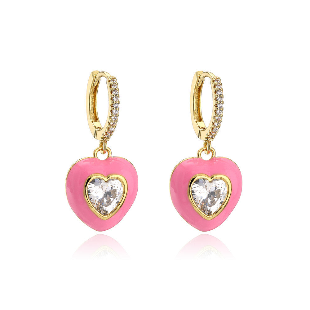 Elegant Heart Geometric Drip Oil Cubic Zirconia Brass 18K Gold Plated Earrings