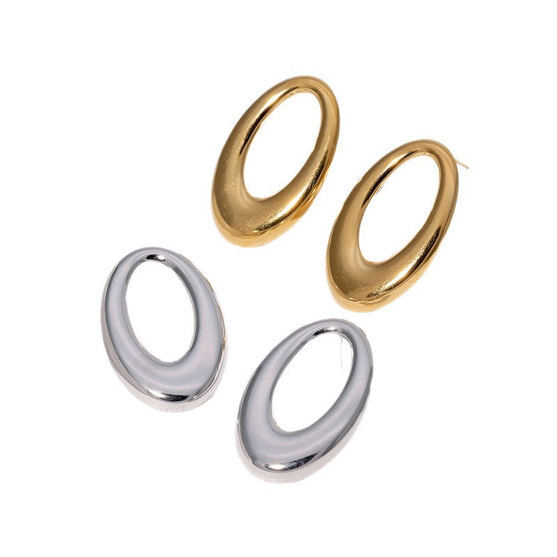 Minimalist Stainless Steel Hoop Stud Earrings with Polished Finish for Women