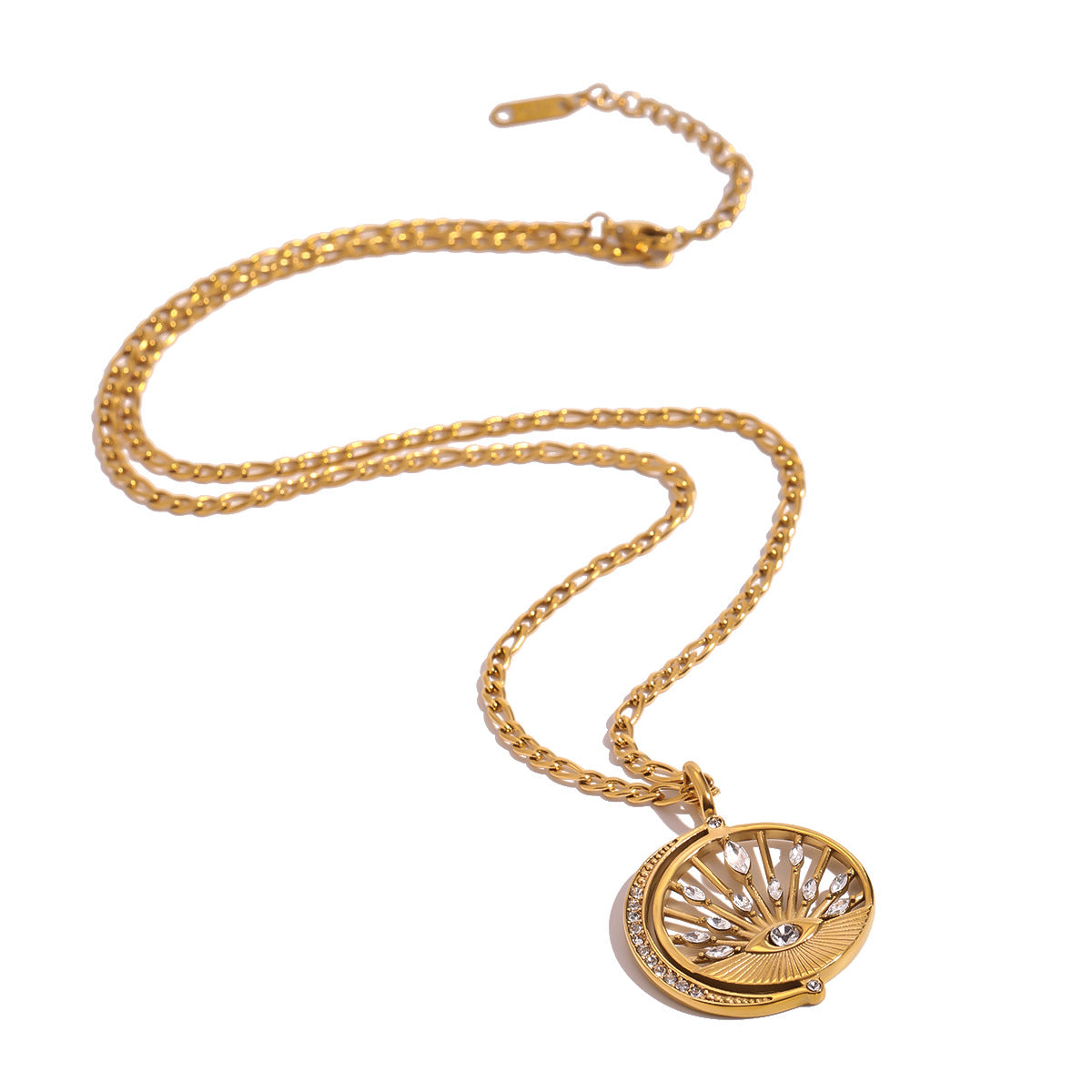 Collana con ciondolo geometrico in acciaio inossidabile placcato da donna con intarsio in strass, catena minimalista per clavicola