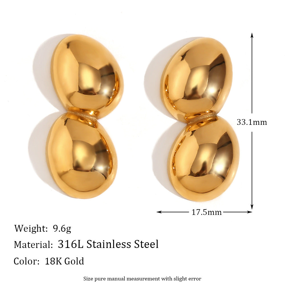 Vintage-Inspired Peanut-Shaped Stainless Steel Earrings with 18K Gold Plating for Women