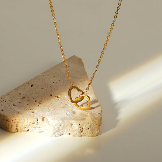 Minimalist Heart-Shaped Pendant Necklace for Women with Stainless Steel Chain and 18K Gold Plating