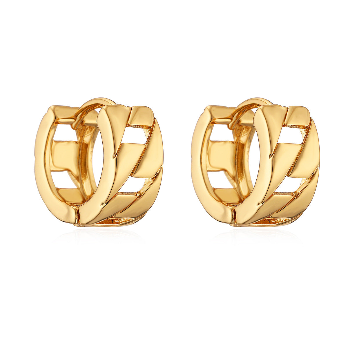 Orecchini mini Huggie da donna a forma di cuore geometrico cavo in stile vintage realizzati in rame con finitura placcata