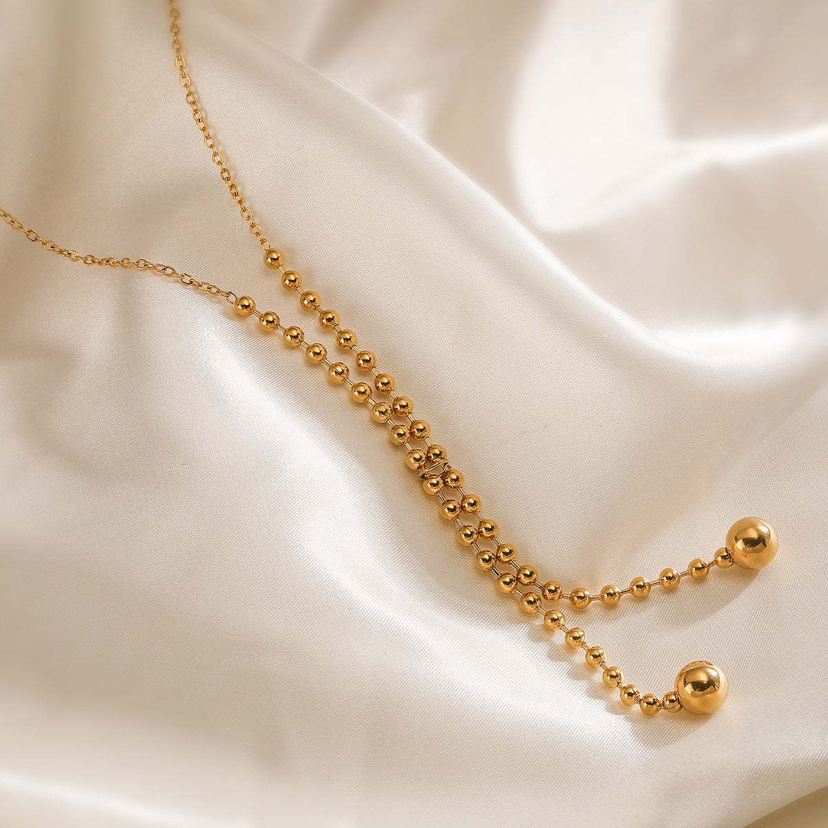 Minimalist Geometric Stainless Steel Tassel Ball Pendant Necklace for Women