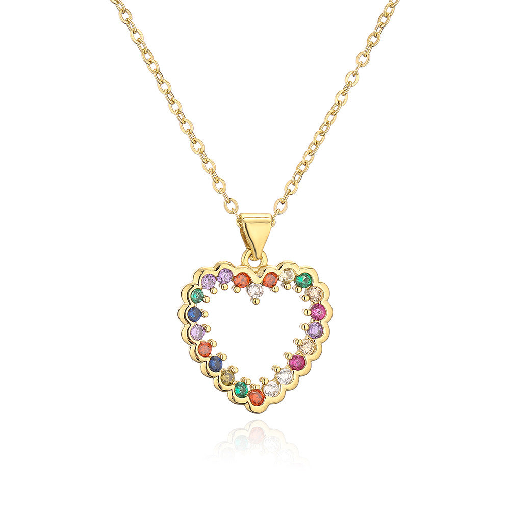 Elegant French-Style Heart-Shaped Zircon and Pearl Pendant Necklace for Women in Copper with Minimalist Design