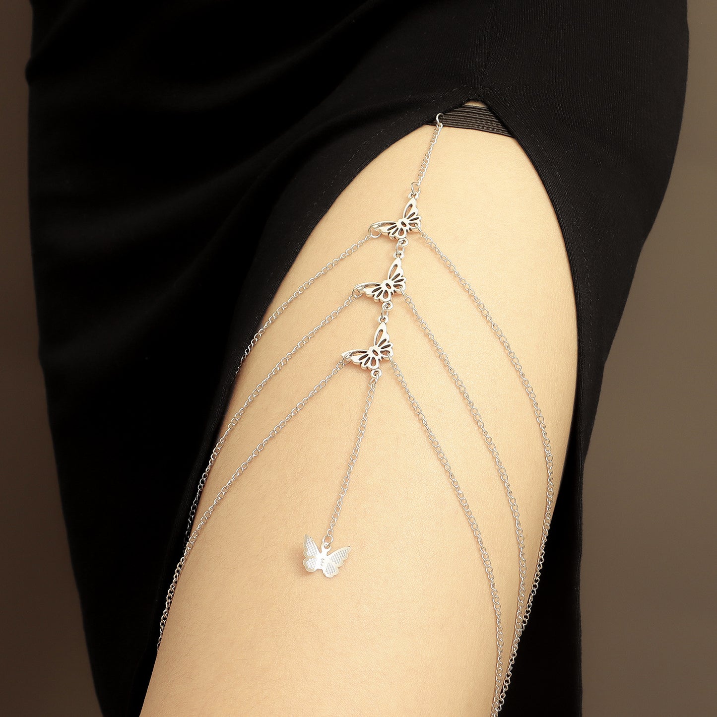 Sexy Fringed Hollow Butterfly Multi-Layer Ankle Chain for Women Alloy Body Chain with Geometric Design