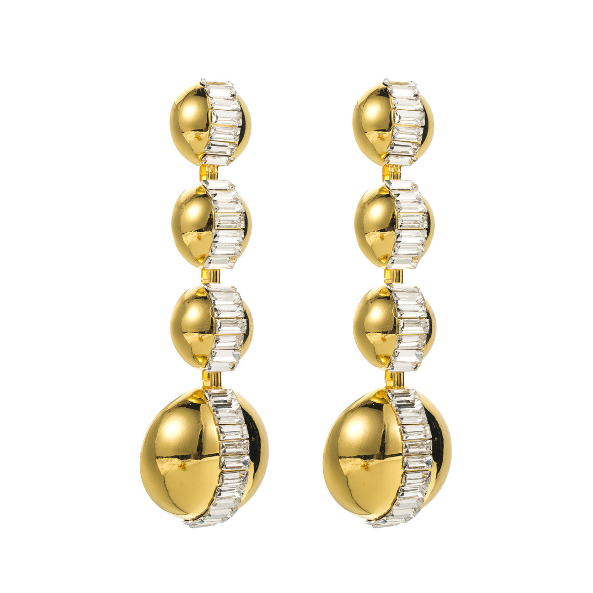 Sweet-Edgy Geometric Zircon Ball Stud Earrings for Women with Mirror Finish and Bold Punk-Inspired Design